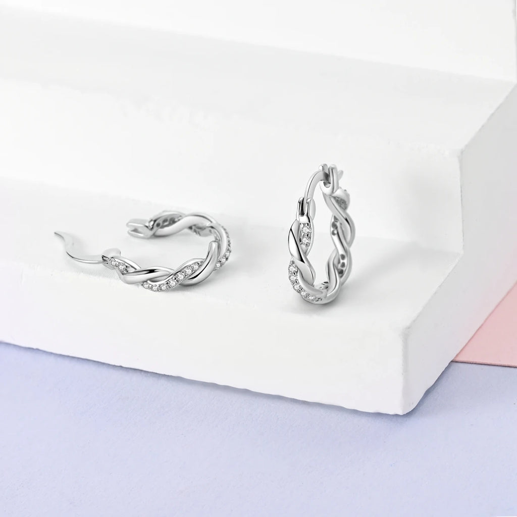 Original 925 Sterling Silver Women Hoop Earrings High Quality Shine Zircon U Shaped Classic Style Earring For Women Jewelry Gift