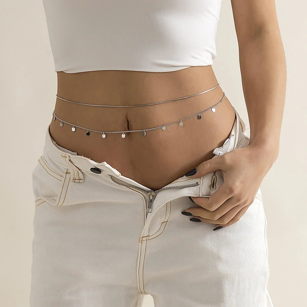 Minimalist Tassel Sequin Double Layer Chain Casual Pants Chain Hip-hop Body Chain Fashionable Retro Turquoise Waist Chain