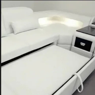 Modern LED Lighted Sofa Set with Recliner, Adjustable Headrest & Console | Luxury Leather Sectional Couch | Futuristic Furniture - Clikcy