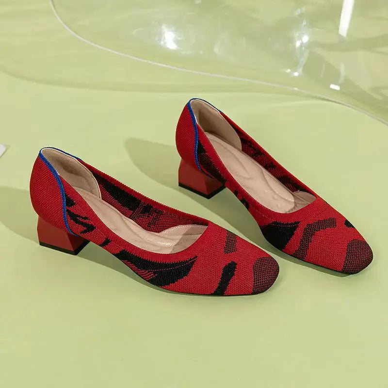 Large high-heeled shoes 42/43/41 women's shoes knitted fashionable breathable non-slip beautiful color matching spring and autum - Clikcy