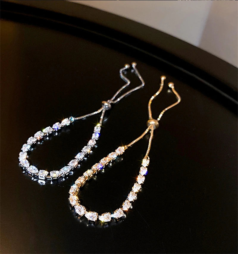 New Fully Inlaid Rhinestone Adjustable Gold Plated Shiny Women's Bracelet Fashion Droplet Shape Zircon Bracelet Jewelry Gift - Clikcy