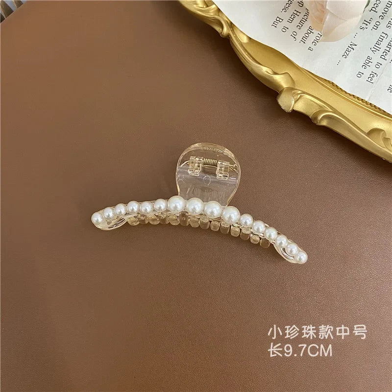Elegant Hyperbole Big Pearls Acrylic Hair Claw Clips Big Size Makeup Hair Styling Barrettes for Women Hair Accessories - Clikcy
