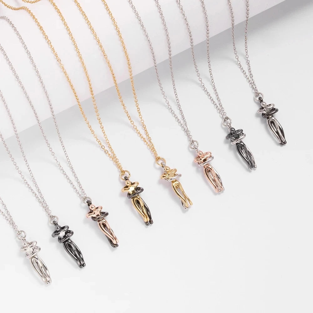 Fashion Hugging Necklace Jewelry Choker Hug Pendant Chain Men Necklaces For Lover Women Couple Men Lady Female Male Gift - Clikcy