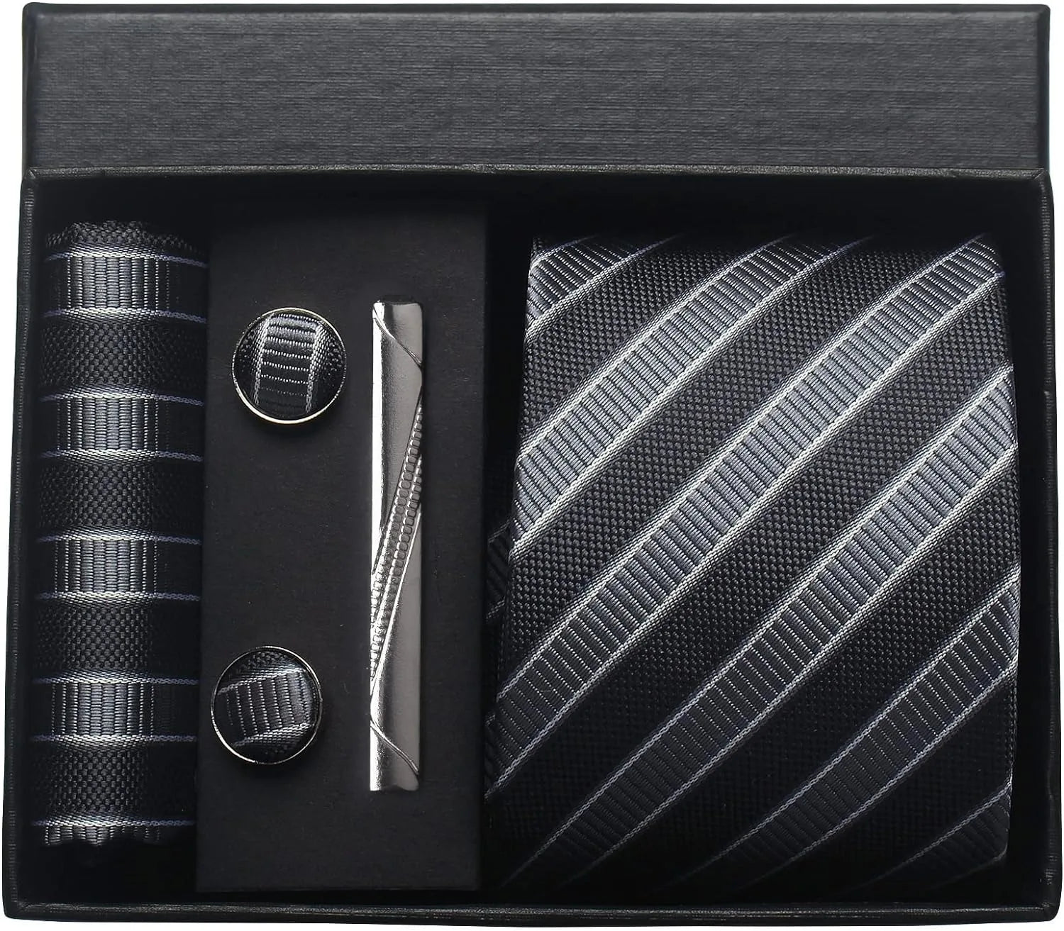 Classic 100% Silk Men's Ties In Gift box 8cm Plaid Dot Striped Business Necktie Handkerchief Cufflinks Wedding Party Tie Set