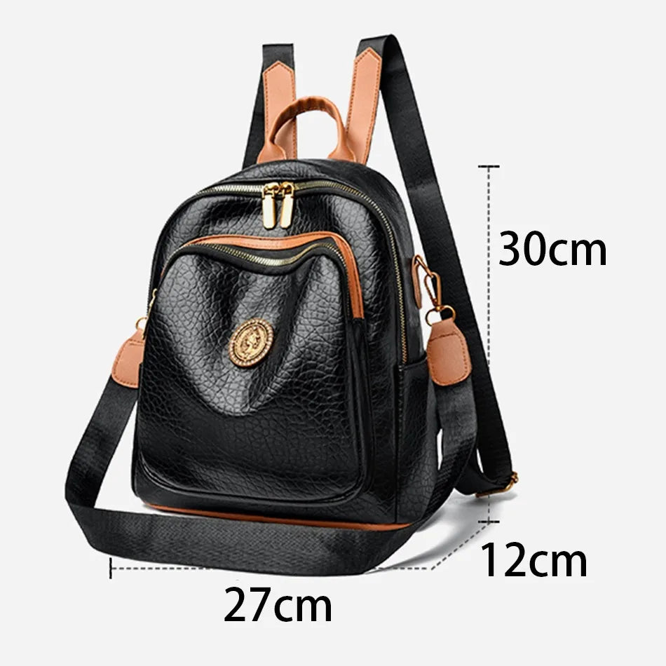 Fashion Women Backpack Designer Pu Leather Travel Back Pack Casual Shoulder Bag High Quality School Bags for Teenagers Girls Sac - Clikcy