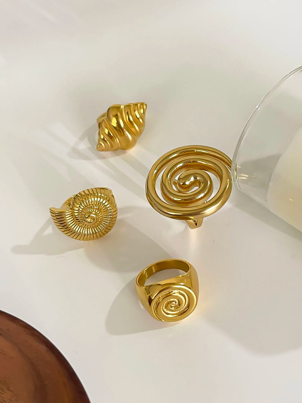 Peri'sbox Stainless Steel Conch Croissant Glossy Spiral Hollow Chunky Open Rings for Women Summer Beach Fashion Holiday Jewelry - Clikcy