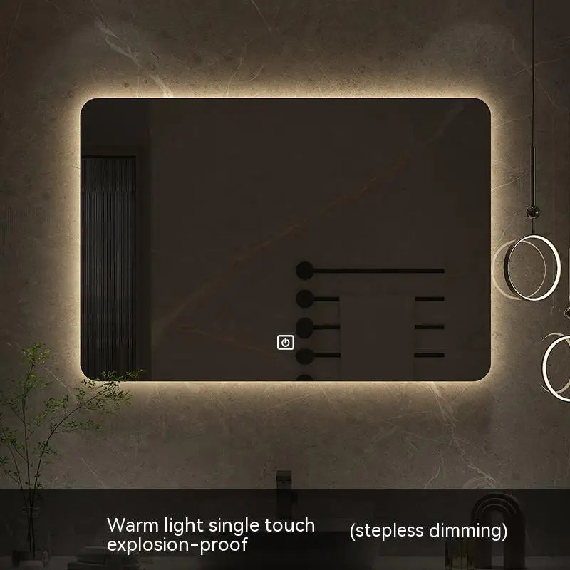 60x80CM Square Smart Hotel Bedroom Defogging Decorative Mirror LED Bathroom Mirror 3 Color Adjustable Backlight - Clikcy