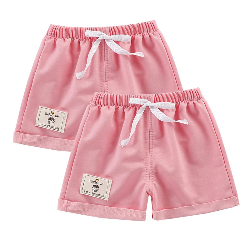 2pcs Cotton Summer Kids Shorts Boys Girls Solid Color Short Baby Cartoon Casual Pant Children Short Pant Sport Clothing Outwear - Clikcy