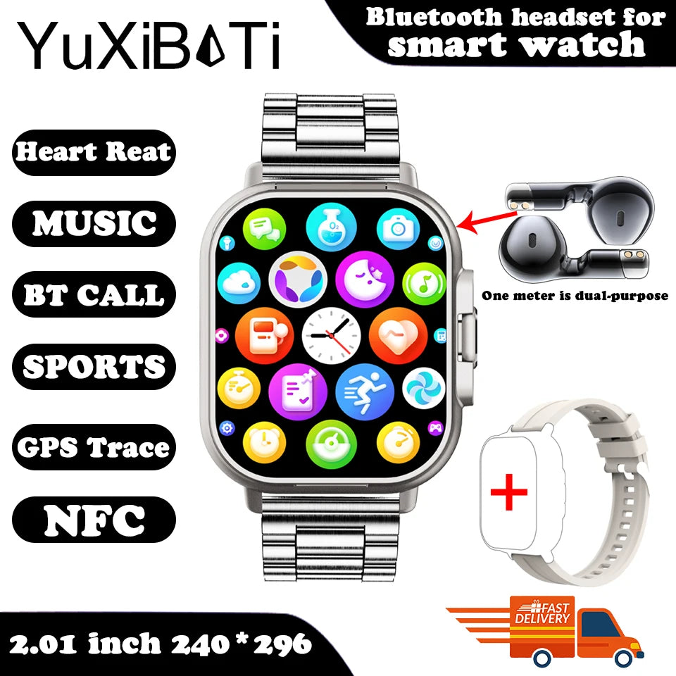 2024 Smart Watch 2 in 1 With Earphone Smartwatch Bluetooth Call Men Watch GPS Track Heart Rate Monitor Play Music SmartWatch - Clikcy