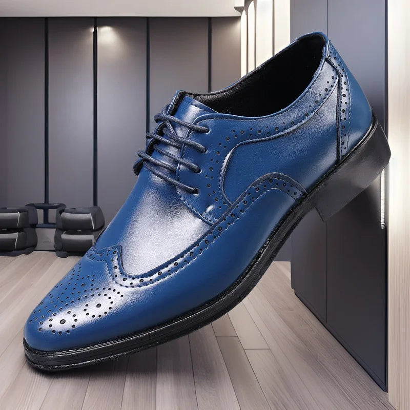 Men's Classic Retro Brogue Shoes Mens Lace-Up Business Leather Shoes Dress Office Flats Men Wedding Party Oxfords Work Footwear