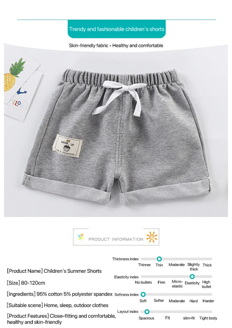 2pcs Cotton Summer Kids Shorts Boys Girls Solid Color Short Baby Cartoon Casual Pant Children Short Pant Sport Clothing Outwear - Clikcy