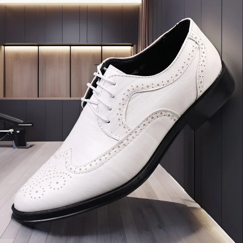 Men's Classic Retro Brogue Shoes Mens Lace-Up Business Leather Shoes Dress Office Flats Men Wedding Party Oxfords Work Footwear