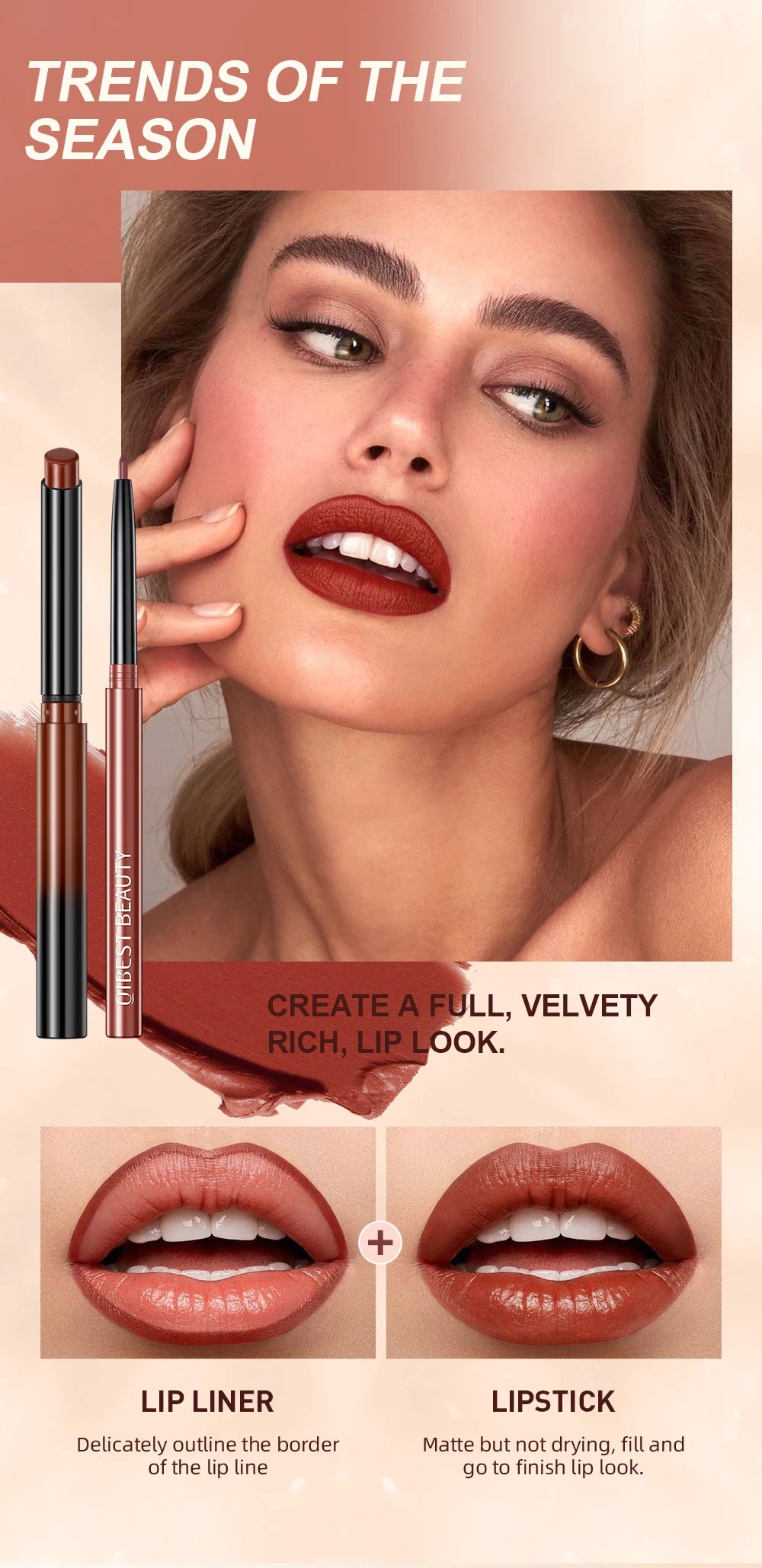 2023 New Matte Nude Lipstick Pen Long Lasting Lipliner Lip Pencil Waterproof Lip Liner Contour Sexy Red Lip Makeup Set For Women - Clikcy