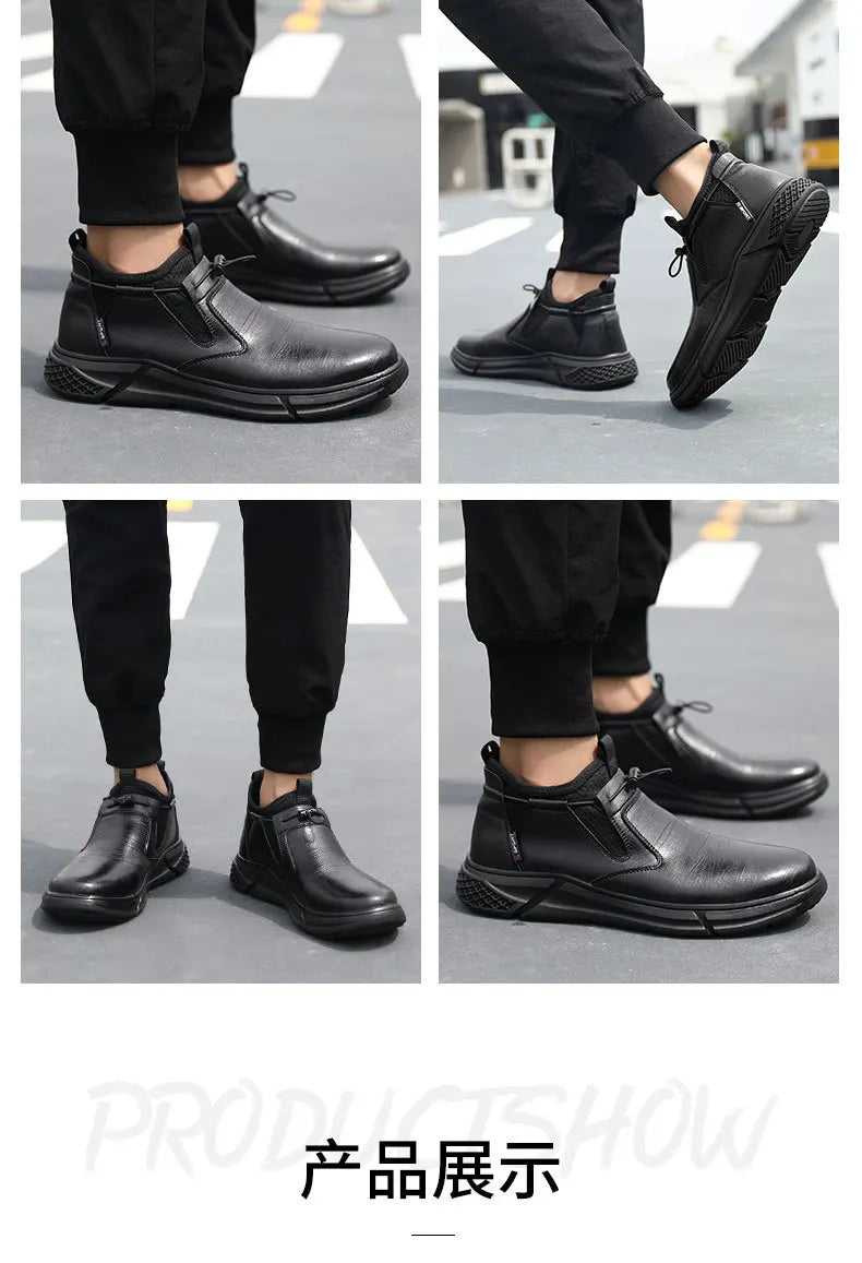 Black Leather Men Waterproof Shoes Work Safety Shoes Steel Toe  Men Sneakers Wear-resistant Indestructible Construction Man Boot