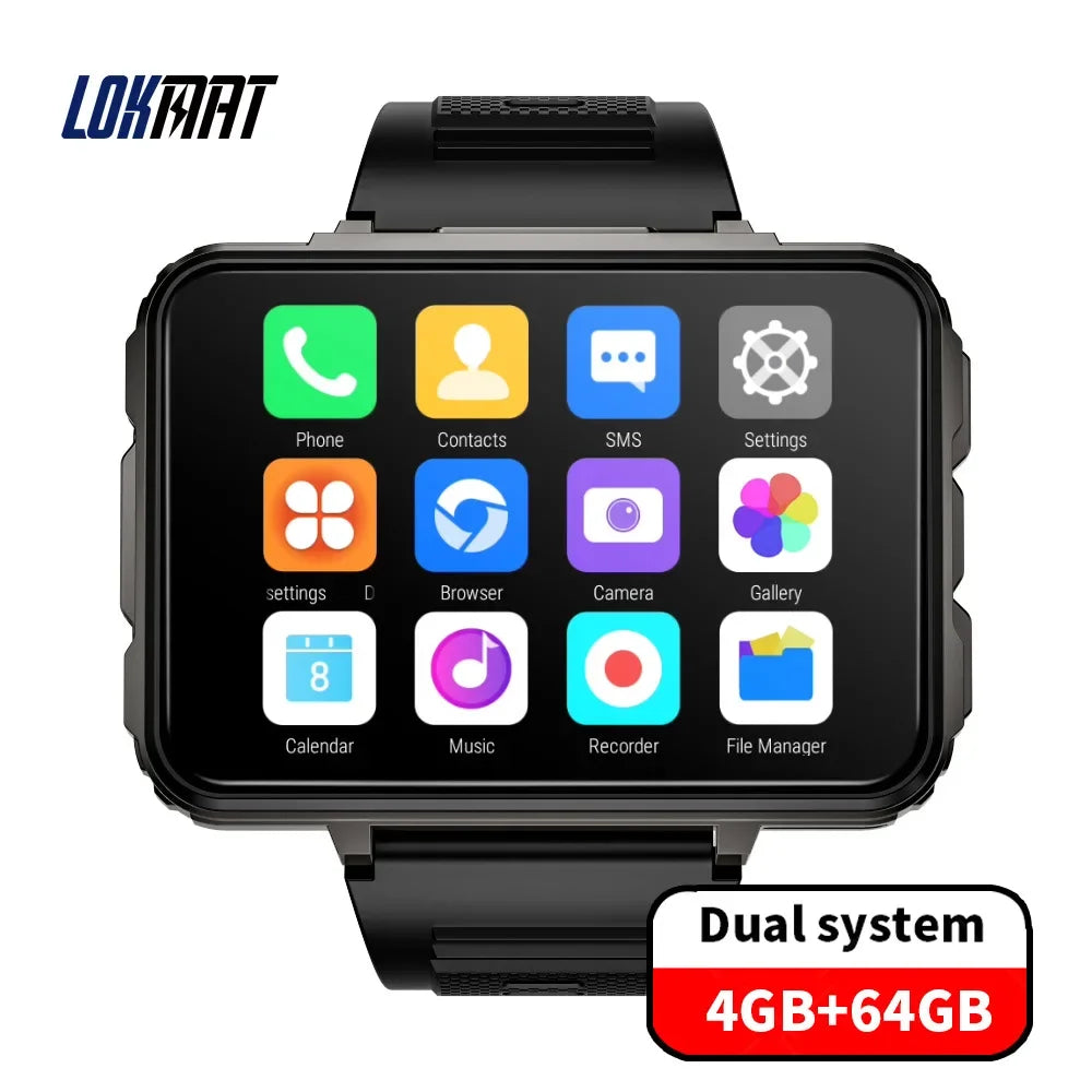 LOKMAT APPLLP 5 MAX Android Watch Phone Square Big Screen Wifi 4G Calls Smartwatches Dual Camera with Flashlight Gaming Watch