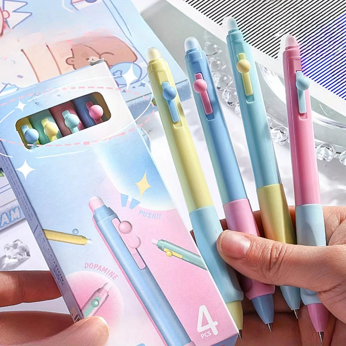 4Pcs/Box Retractable Erasable Gel Pens Fine Point 0.5 mm No Need for White Out, 4pack Black/Blue Ink for Completing Sudoku and C - Clikcy