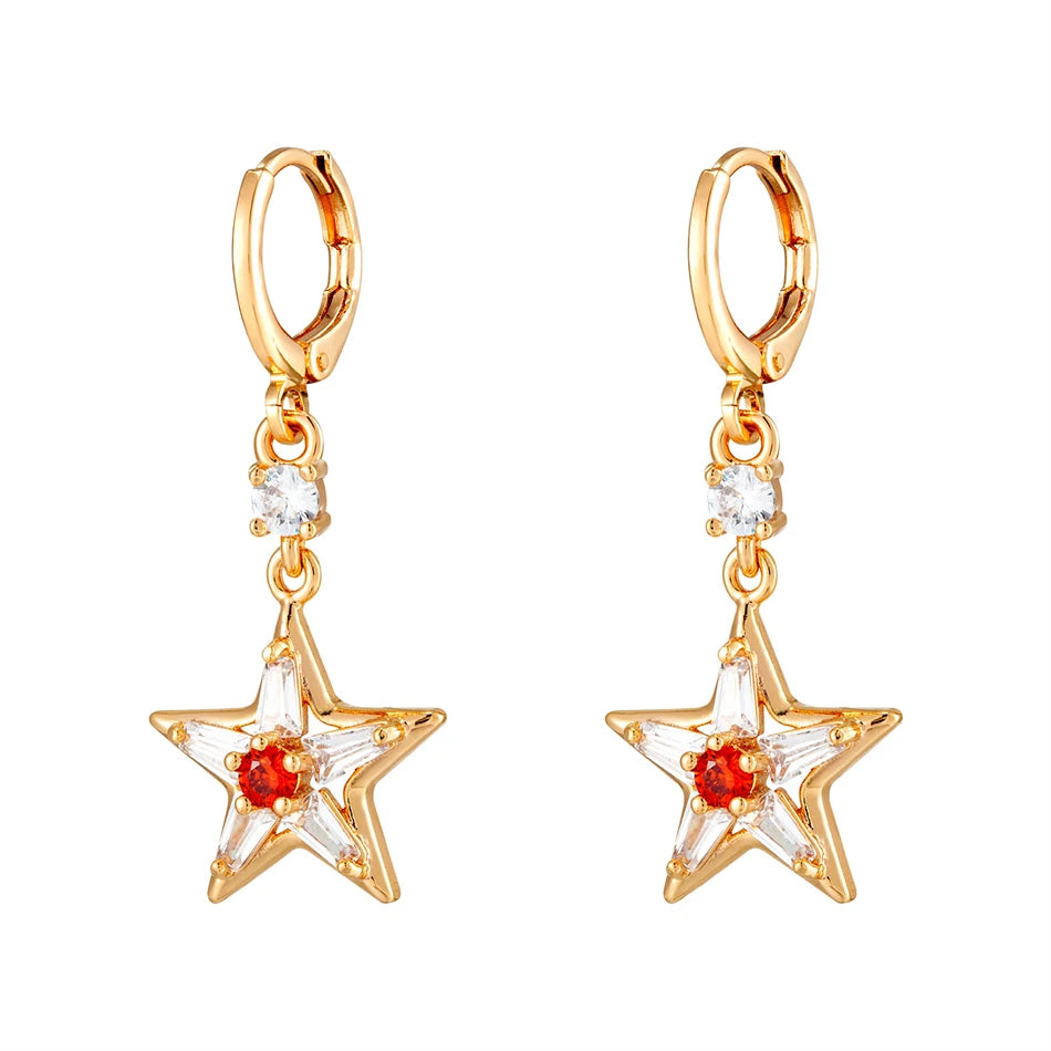 Dainty Micro Inlaid Zircon Golden Drop Earrings 10mm Hoop Dangle Crystal Pendant Elegant Women Jewelry Luxury Accessories Gifts - Clikcy