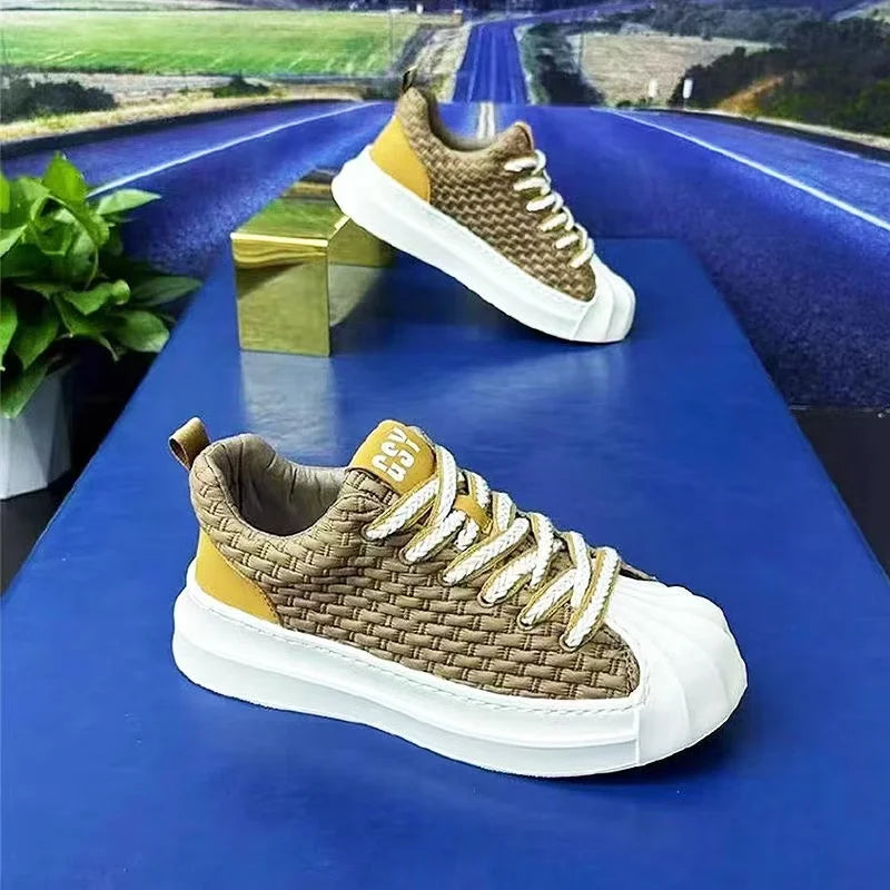 Designer Striped Patchwork Breathable Shoes Man Fashion Soft Lightweight Skateboard Sneakers Retro Camel Summer Shoes Trend 2024 - Clikcy