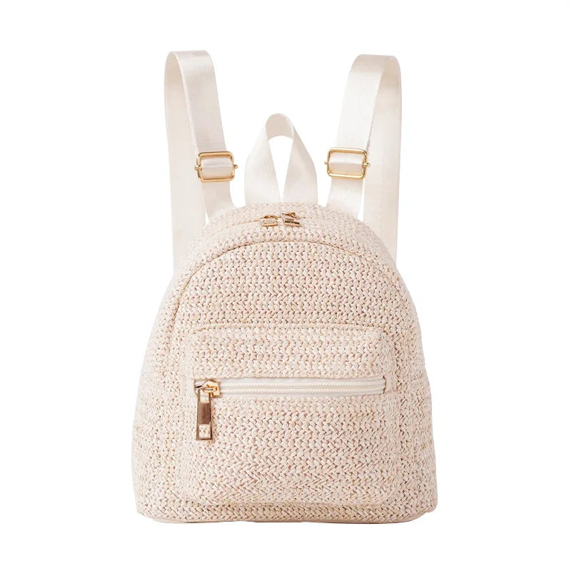 Summer Mini Straw Backpack Bag For Women Woven Handmade Handbag Stylish Ethnic Style Travel Beach Bag Weave Tote Female Rucksack - Clikcy