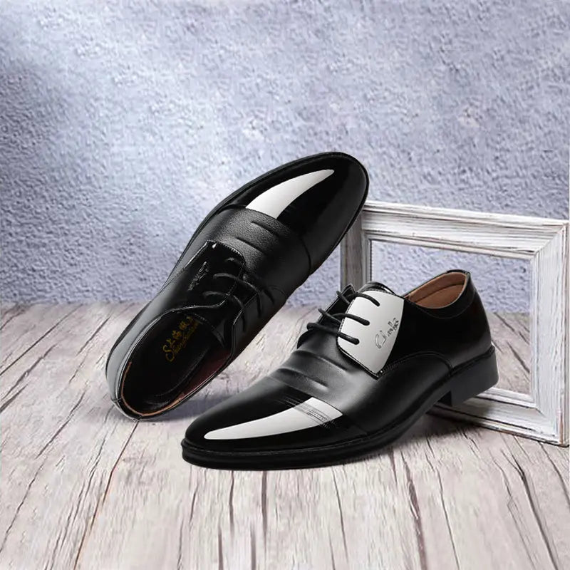 Men's Leather Shoes Black Pointed Shiny Business Formal Shoes Men Lace-up for Work Office Elegant Men's Social Shoes Zapatillas