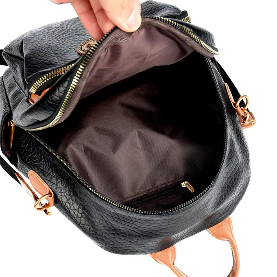 Fashion Women Backpack Designer Pu Leather Travel Back Pack Casual Shoulder Bag High Quality School Bags for Teenagers Girls Sac - Clikcy