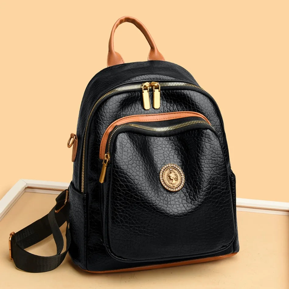 Fashion Women Backpack Designer Pu Leather Travel Back Pack Casual Shoulder Bag High Quality School Bags for Teenagers Girls Sac - Clikcy