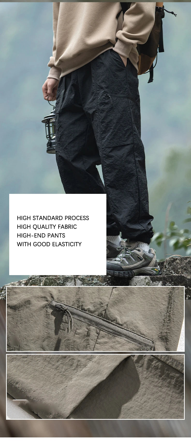 TFETTERS Autumn Men Cargo Pants 2025 Multi Pocket Waterproof Solid Color Casual Pants 100% Nylon Outdoors Tourism Men Clothes - Clikcy