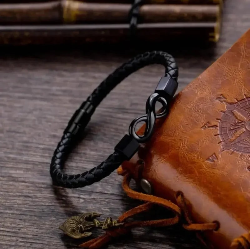 Classic Infinity Loop Leather Bracelet Hand Woven Men's Fashion Accessory Wrist Strap Rope Jewelry - Clikcy