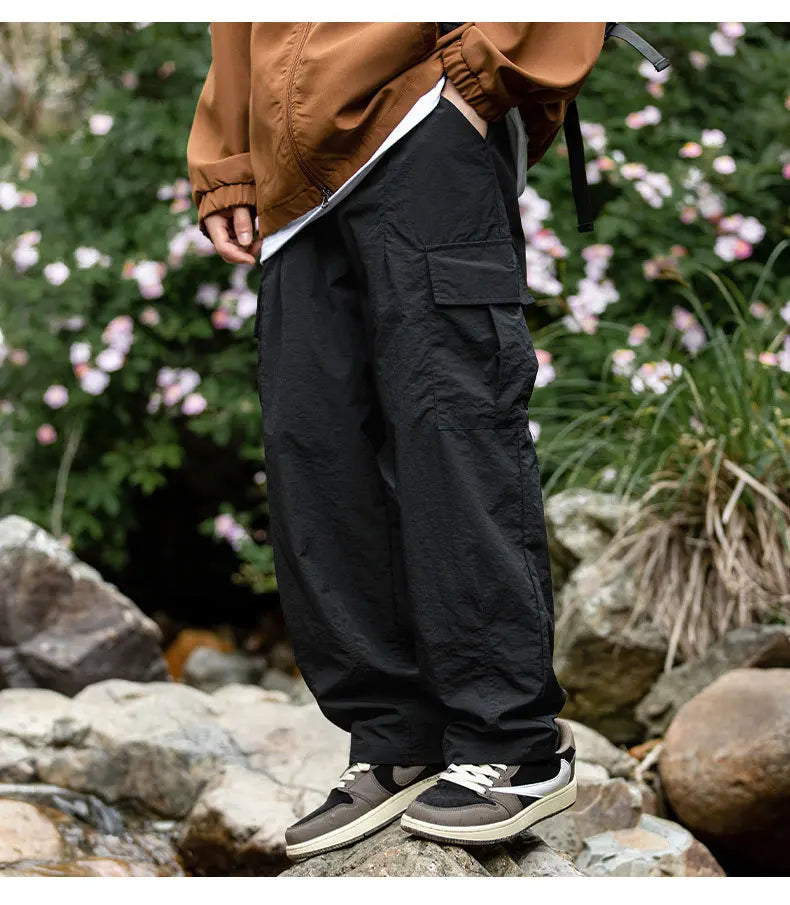 TFETTERS 2025 Autumn Casual Pants Men Waterproof  Thin Mid Waist Solid Color Men Cargo Pants Tourism Outdoors Riding Trousers - Clikcy