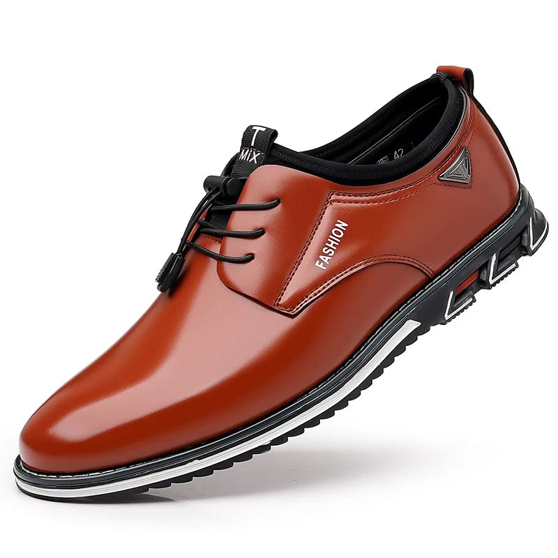 New Business Casual Shoes for Men Lace Up Formal Shoes for Male Black Leather Oxfords Plus Size Wedding Party Office Dress Shoes