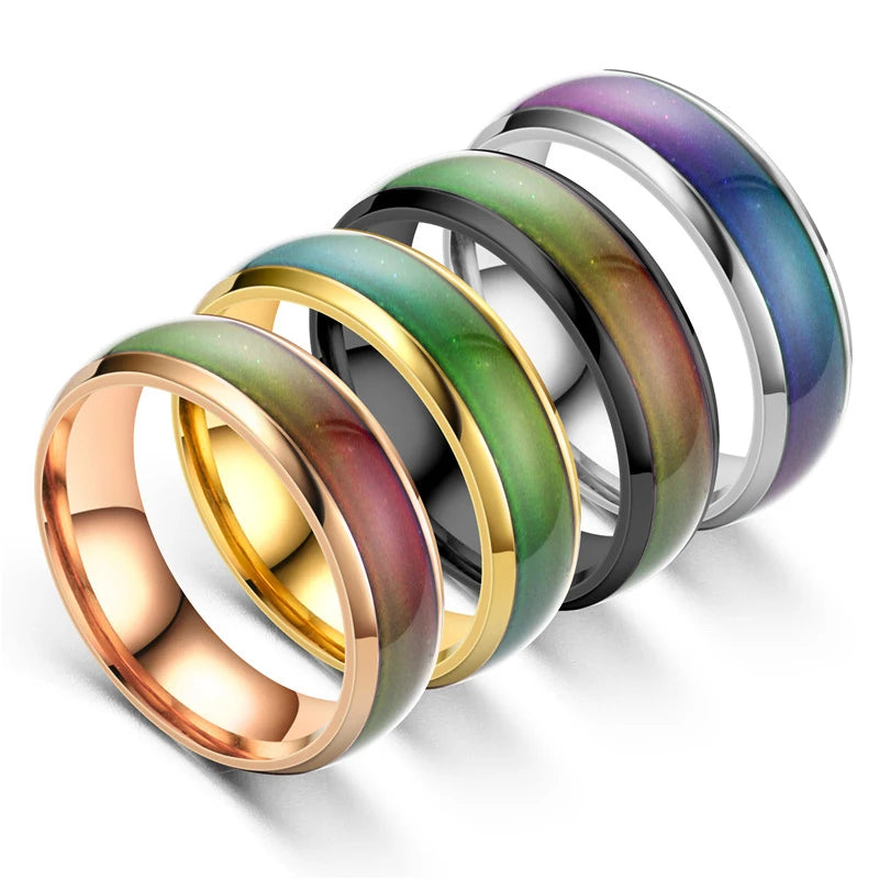 5 Colors Stainless Steel Changing Color Rings Mood Emotion Feeling Temperature Ring for Women Men Couples Ring Tone Jewelry Gift - Clikcy