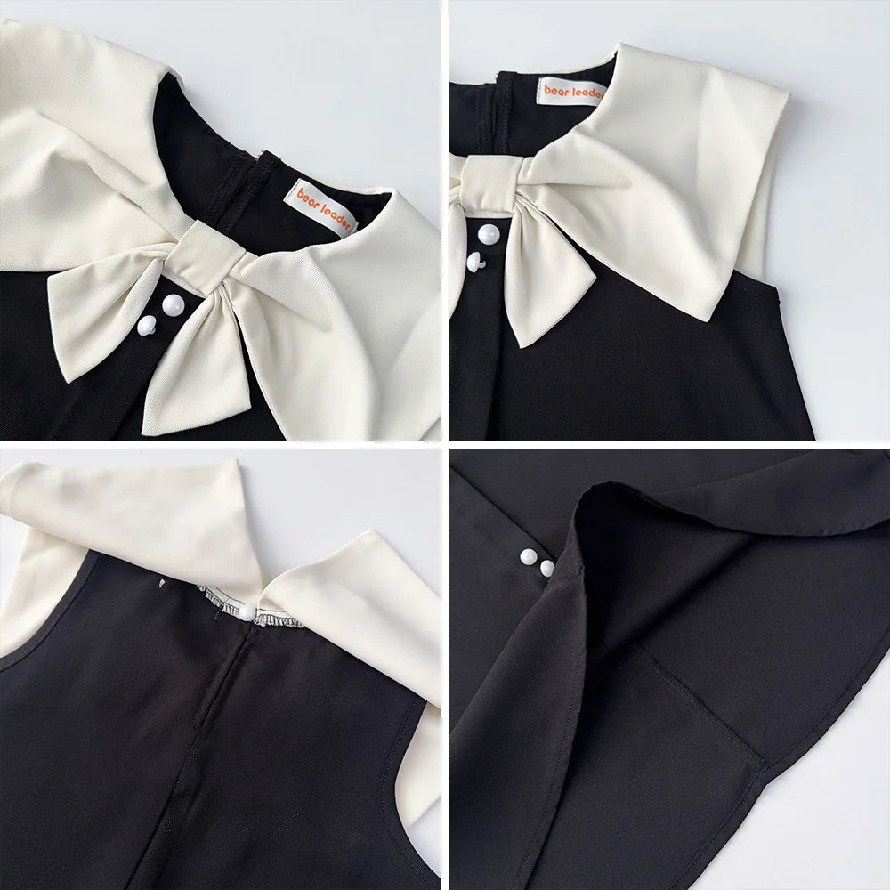 Korean Version Black Sleeveless Kids Clothes Summer New Bow Decoration Girls Dress Birthday Party Princess Dresses 2-7 Years Old - Clikcy