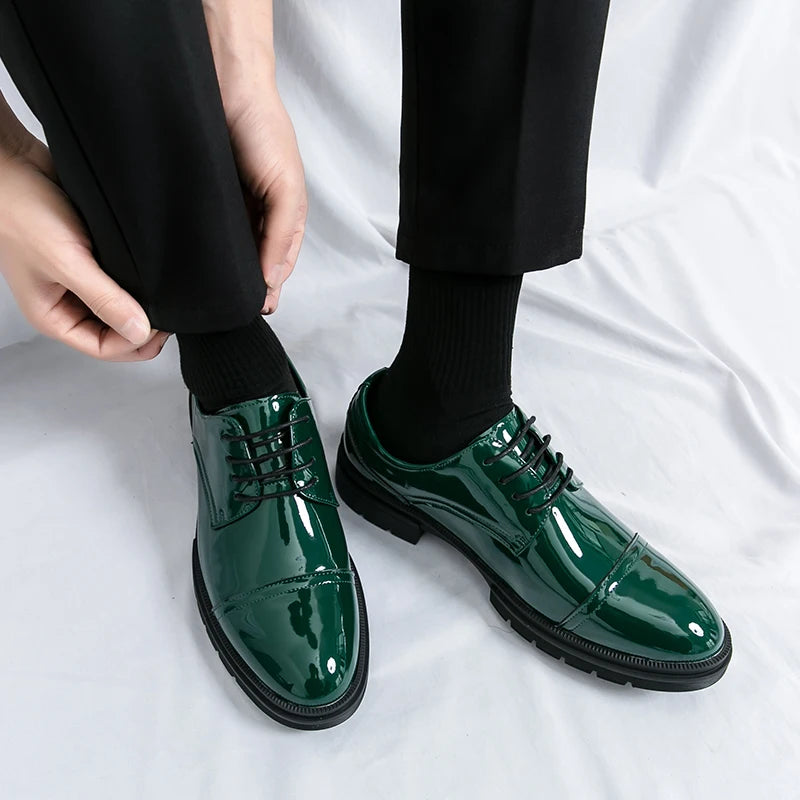 Classic Green Style Casual Derby Formal Shoes Career Office Leather Shoes Pointy Toe Handmade Business Wedding Dress Shoes Men - Clikcy