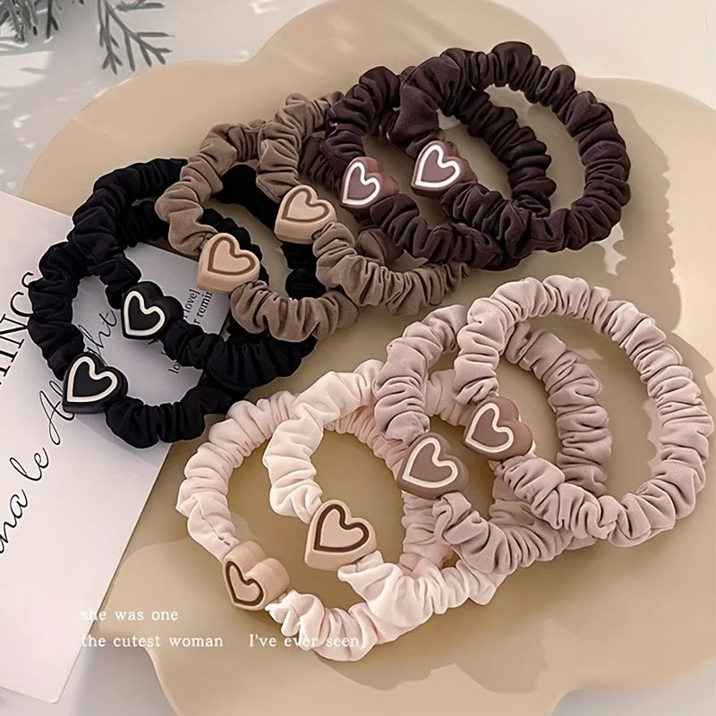 10PCS New Coffee Color Love Pendent Hair Tie, Girl Cute Bowknot Hair Tie Elastic Rubber Hair Bands Hair Accessories For Women - Clikcy