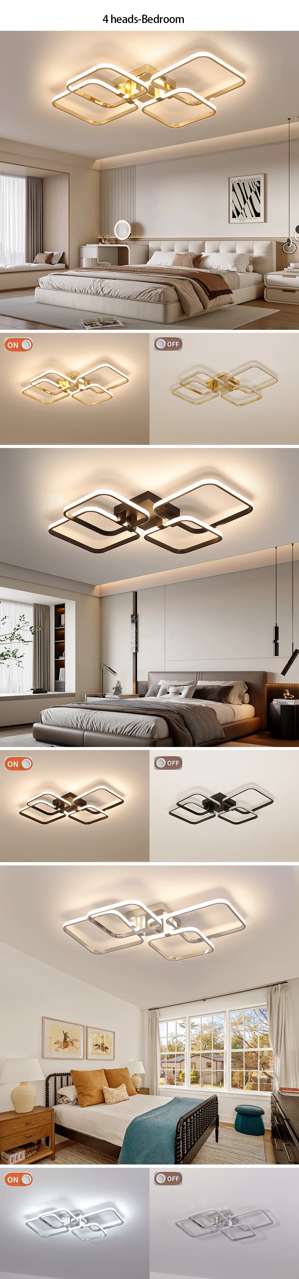 Modern LED Ceiling Light with Remote Control, Dimmable Chandelier for Living Room Bedroom, Flush Mount Lighting Fixture Indoor - Clikcy