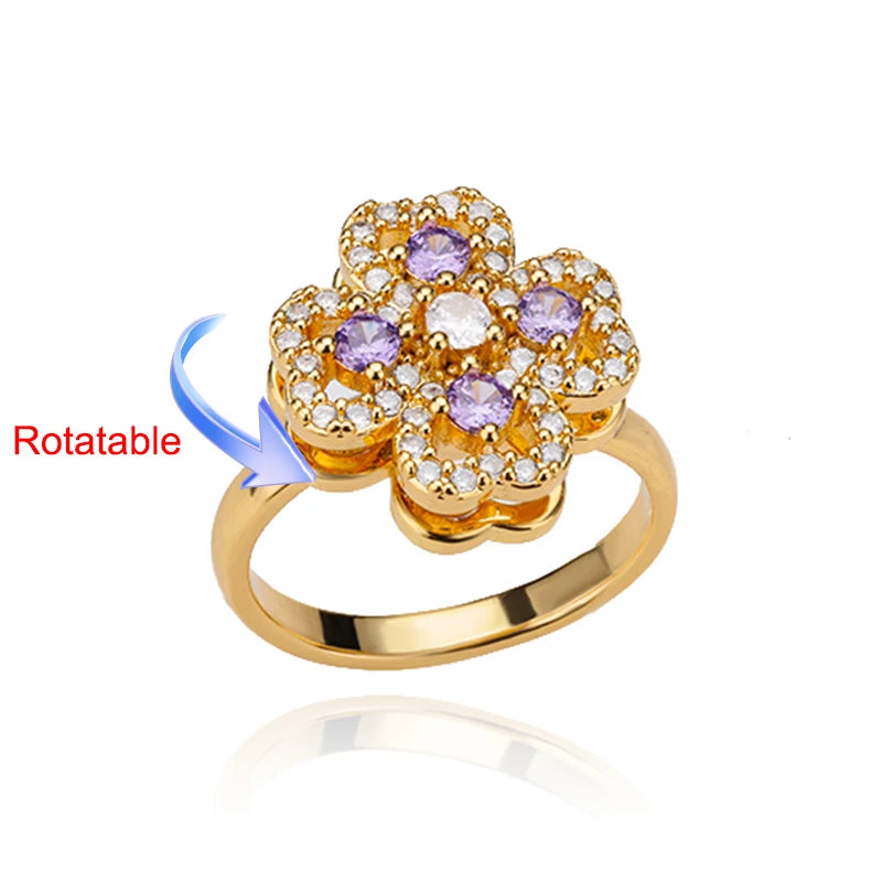 Anti-Stress Anxiety Rings for Women Gold Color Open Adjustable Rotating Ring Aesthetic Wedding Fashion Jewelry Gift - Clikcy