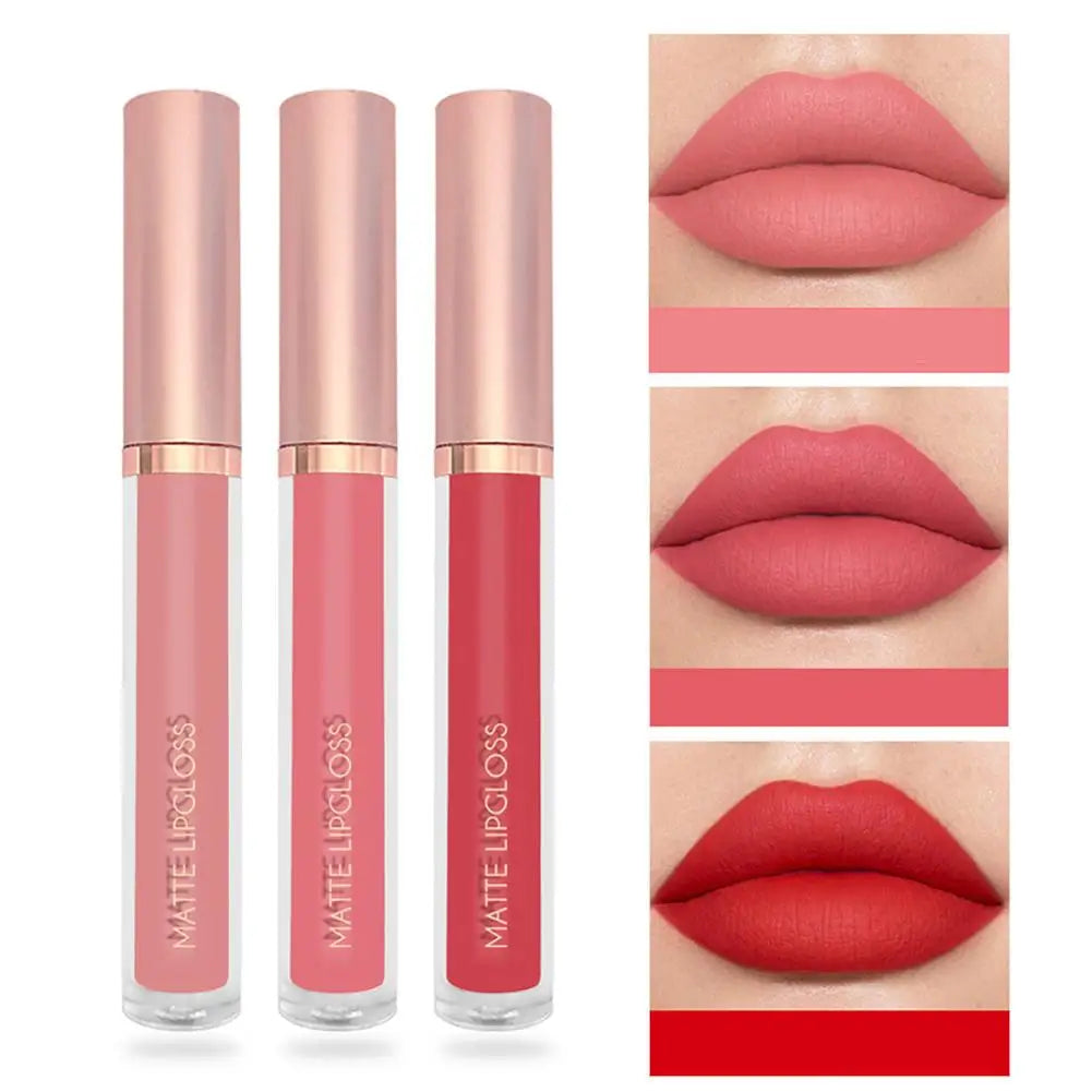 3Pcs Matte Liquid Lipstick Lip Makeup Kit Lip Gloss Lip Glaze Lip Mud Three Sets Of Velvet Mist Lipstick Non-fading - Clikcy
