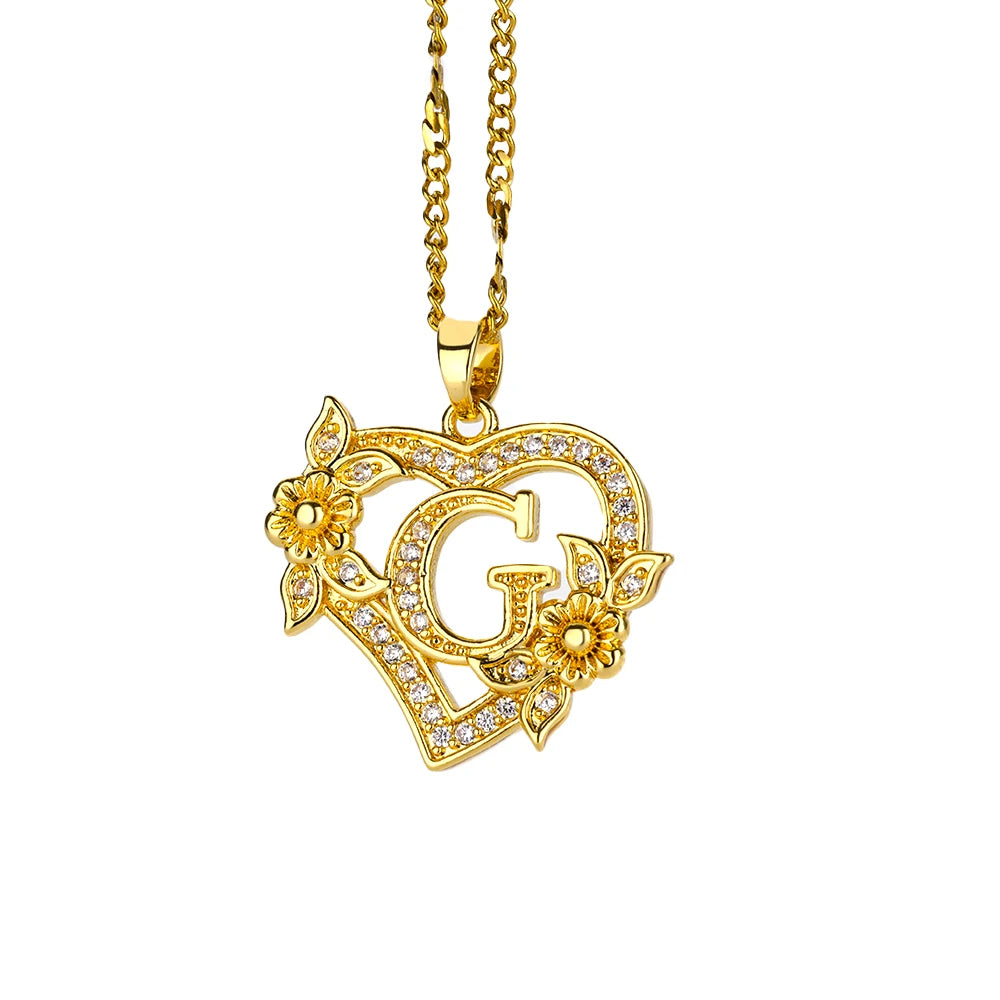 Heart Initial Letter Necklaces For Women Gold Color Stainless Steel Chain A-Z Alphabet Pendant Necklace Birthday Jewelry Gift - Clikcy