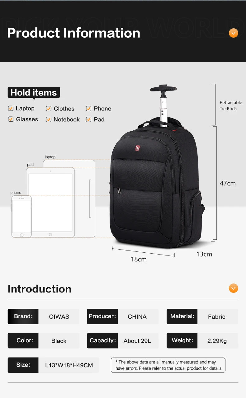 OIWAS Travel Bag on Wheels Men's Trolley Backpack Business Large Capacity Gym Sport Bags Travel Luggage Sets For Women Teens - Clikcy