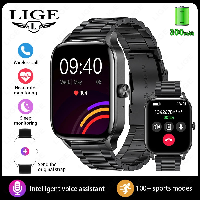 LIGE Fashion Smart Watch Women 1.85” HD Screen Custom Watch Face Women’s Health Monitor Watch Bluetooth Call Sports Smartwatches