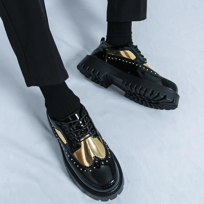 Men Casual Office Business Formal Oxford Thick Bottom Dress Shoes Men Gentleman Outdoor Patent Leather Wedding Shoes Fashion - Clikcy