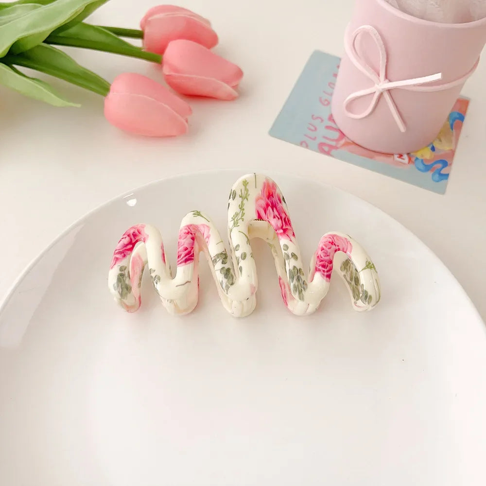 Super Large 13cm Printed Grab Clip Korean Fresh and Sweet Disc Hair Crab Clip Premium Girl Hairpin Hair Accessories
