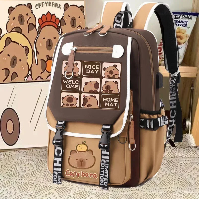 Stylish Kawaii Capybara Computer Backpack College School Casual Daypack Teens Bag Large Capacity Adjustable Strap Schoolbag - Clikcy