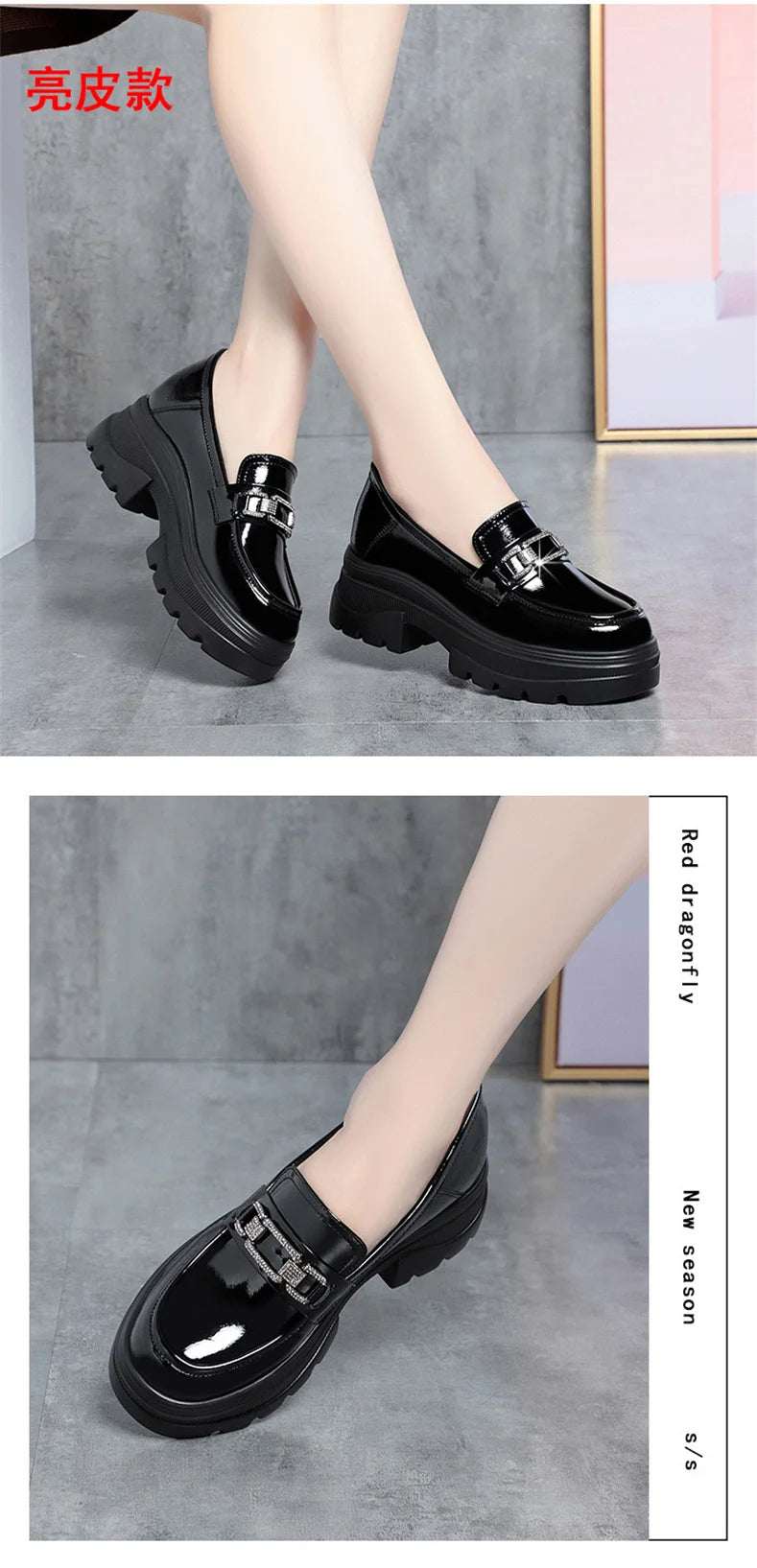Platform Loafers New Women's Shoes Soft Leather Thick Heels British Small Round Toe Metal Decoration White Leather Shoes - Clikcy