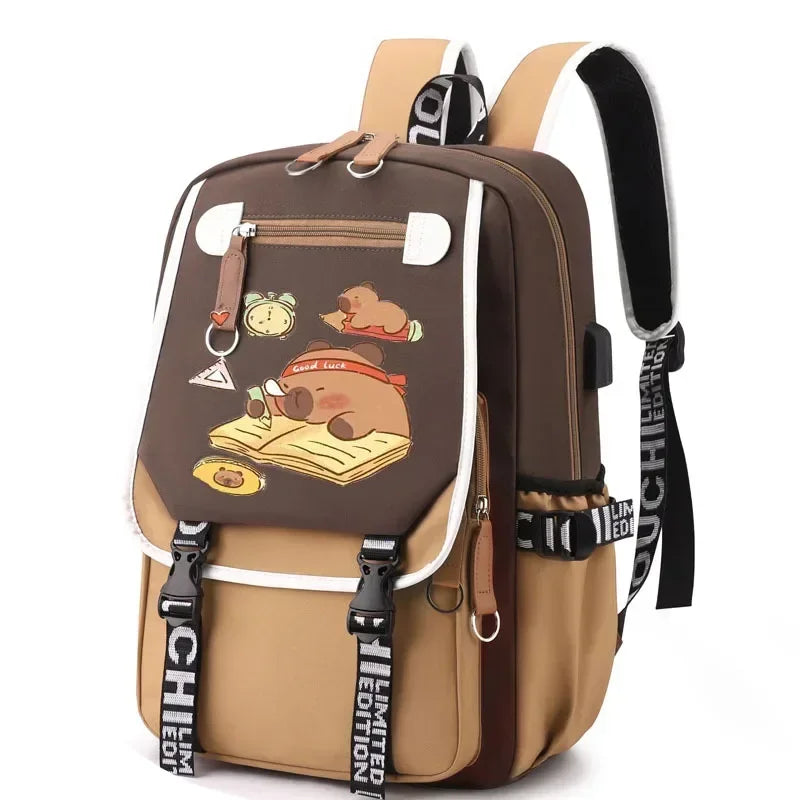 Stylish Kawaii Capybara Computer Backpack College School Casual Daypack Teens Bag Large Capacity Adjustable Strap Schoolbag - Clikcy