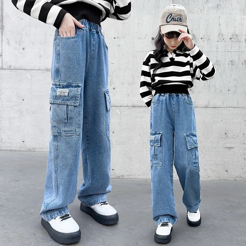 Thin Kids Pants Children's Clothing Sweatpants Clothes Teenage Girls Clothing Jeans Denim Streetwear Fashion Casual Harajuku - Clikcy