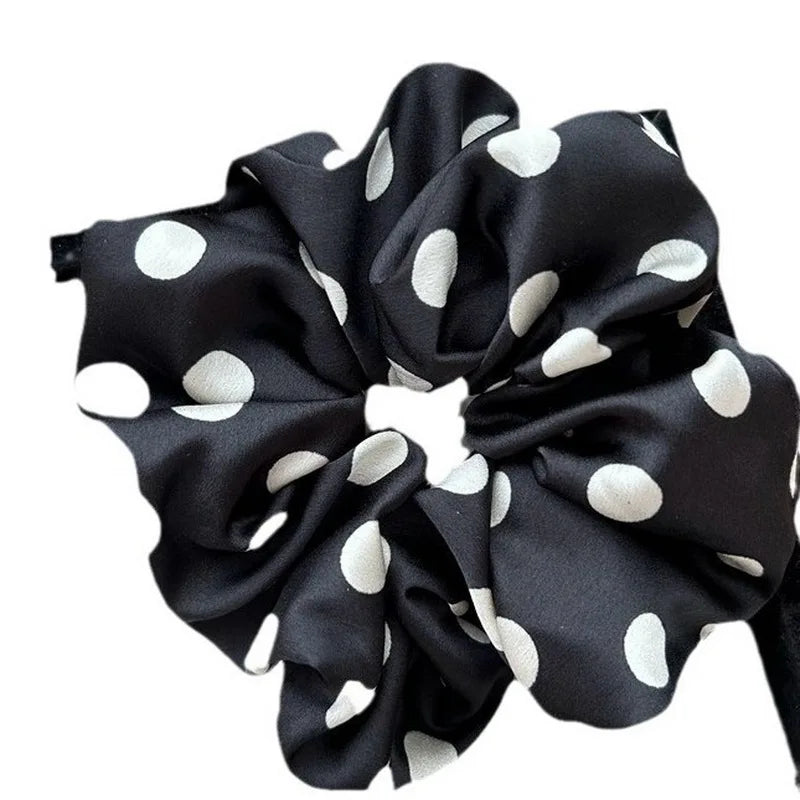 Korea Fashion Dot Satin Scrunchies For Women White big Hair Bands Elastic Silk Hair Tie Girls Black ponytail holder hair rope - Clikcy