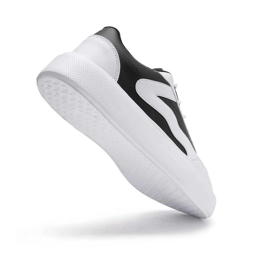 Outdoor Men's Sneakers Comfortable Leather Men's Platform Shoes Casual Lace-up Vulcanized Shoes Black White Walking Shoes - Clikcy