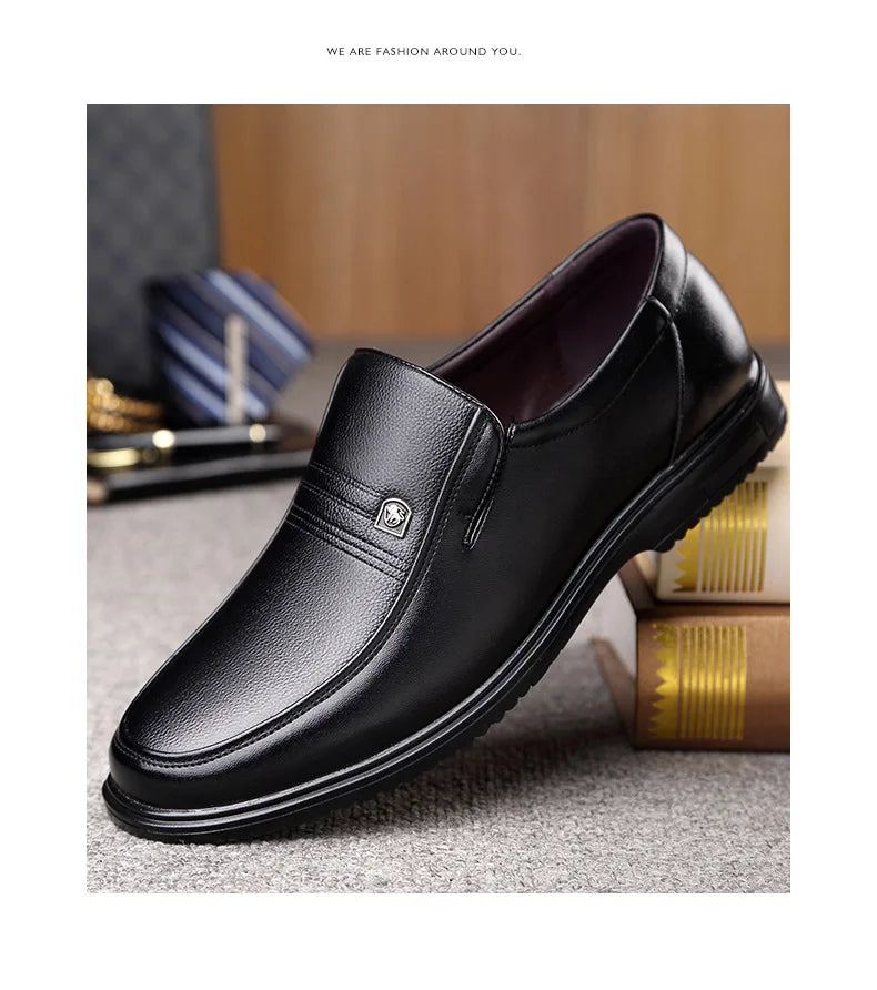 Leather Men Formal Shoes Luxury Brand 2025 Men's Loafers Dress Moccasins Breathable Slip on Black Driving Shoes Plus Size 38-46 - Clikcy