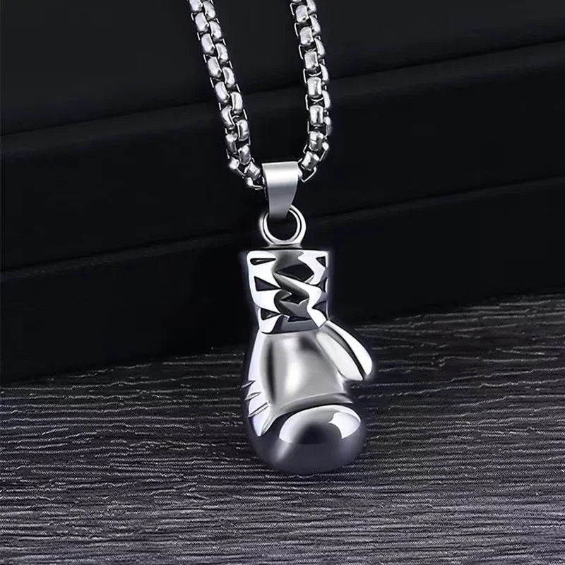 Punk Vintage Double Layer Boxing Gloves Pendant Necklace for Men Fighting Fashion Athleisure Jewelry Hip Hop Items - Clikcy